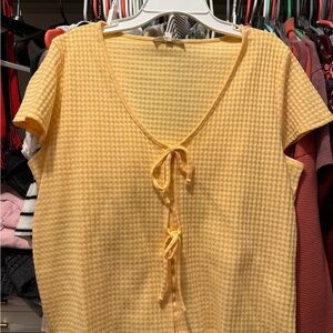 Madewell Yellow Tie-Front Short Sleeve Blouse